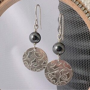 Artisan Sterling Silver Hematite Beaded Dangle Earrings